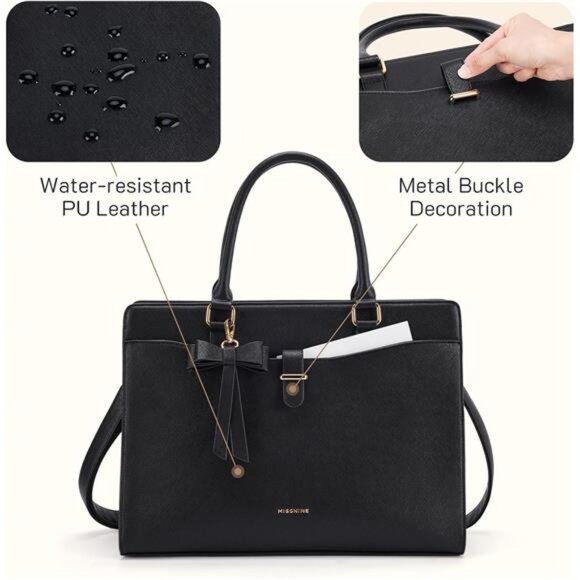 Laptop Tote Bag for Women 15.6 Inch Leather Work Bags Teacher Computer - Picture 4 of 6